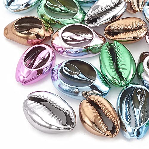 Craftdady 100Pcs Electroplate Mixed Colors Undrilled Cowrie Beach Seashells 17-21x11-14mm Ocean Summer Jewelry Craft Making Natural Spiral Shell Beads for Vase Filler Home Party Wedding Decor - color: Mixed Colors, 17-21mm