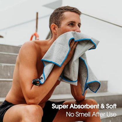 4Monster Microfiber Gym & Travel Towel Set, Quick Dry Camping Towel, Ultra Soft Absorbent Workout Towel for Beach, Pool & Shower (Blue & Gray & Red, 3)