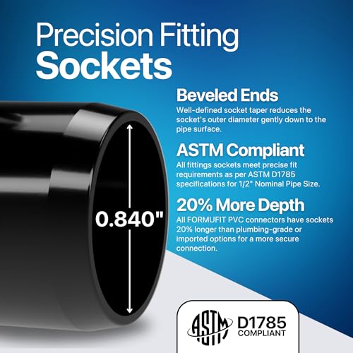 1/2" 45 Degree Furniture Grade PVC Fitting in Black, Made in USA, UV-Resistant, Impact-Proof, 0.840” Actual Socket Diameter (Pack of 10) - F01245E-BK-10 - color: Black