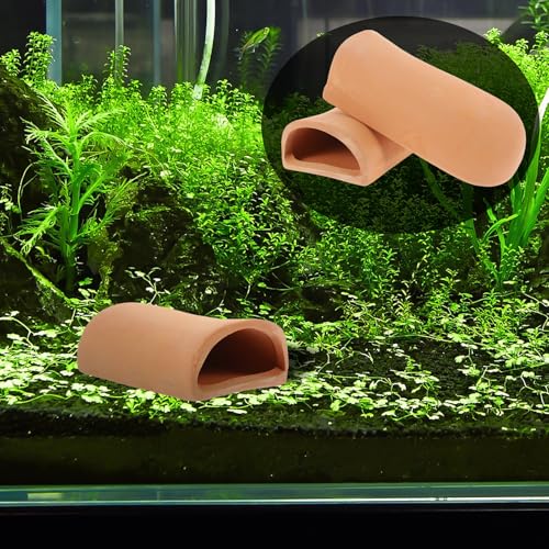 Amosfun Aquarium Tank Decoration Pottery Fish Hiding Shelter Breeding Cave for Shrimp Goldfish 2 x 4.7 x 1.6 Inch, 2 Pack