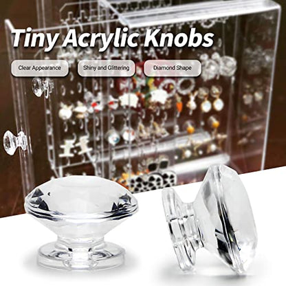 12Pcs Tiny Pull Handle, Diamond Acrylic Knob, Self-Stick Mini Knobs, 19mm Diameter Small Size Knob Clear Shiny Knob Diamond Shaped for Jewelry Box, Gift Case and Makeup Box - color: Diamond handle, size: 12 Pieces