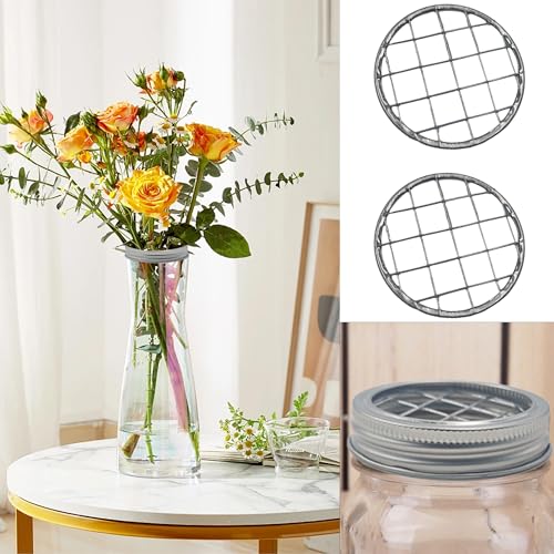 10 Sets Mason Jar Flower Frog Lids, Regular Mouth 70mm Metal Grid Insert, Floral Arrangement Organizer for Canning Jars, Square Hole Flower Holder Lid Accessories