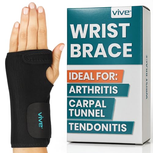 Vive Wrist Brace - Carpal Tunnel Hand Compression Support Wrap for Men | Women, Tendinitis, Bowling, Sports Injuries Pain Relief - Removable Splint - Universal Ergonomic Fit (Black, Left) - color: Black, size: Left