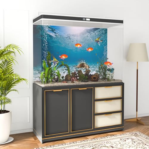 36x18 inches Polyester Undersea Theme Ocean Floor Aquarium Background Tropical Fish Tank Background - color: Blue, size: 36x18 inches