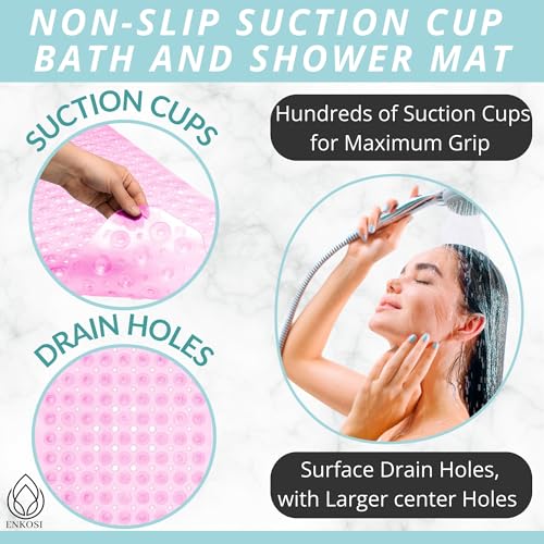 Bath Mat - Large Non Slip Bathtub & Shower Mat - Extra Long 40 x 16 Inch Bathroom Mats for Tub Nonslip Anti Slip Bathmats (40x16 Clear Pink 1-Pack) - color: Clear Pink