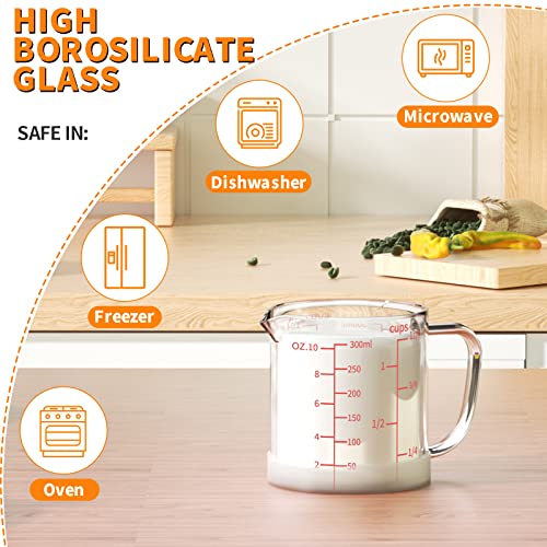 Glass Measuring Cup, 1 1/4-Cup/300 ML Liquid Measuring Cups, Measuring Cup With Handle and V-Shaped Spout, Glass Beaker with Three Scales (OZ, Cup, ML), Dishwasher/Freezer/Microwave Safe - size: 1 1/4 Cup / 300 mL