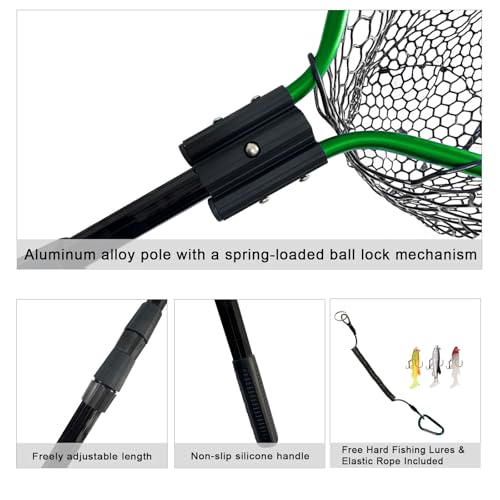 Large Fishing Net with Handle High Strength Landing Net Long Telescoping Rubber Fish Net Extendable Dip Net for Fishing Ideal for River Angling Pier Boat