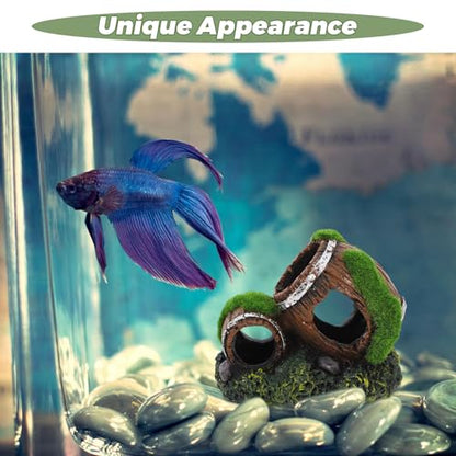 Alipis Resin Fish Tank Decor Broken Wine Barrel Ornaments Small Double Barrel Hideout Aquarium Decoration for Betta Fish and Freshwater Shrimp Habitat