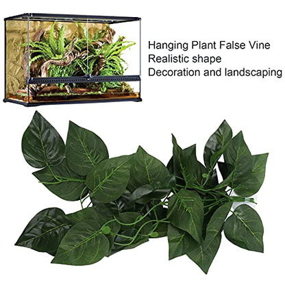 Pssopp Lifelike Plant Decorative Hanging Silk Terrarium Plant with Suction Cup for Reptile Rainforest Box Aquarium Landscape(NFF‑82)