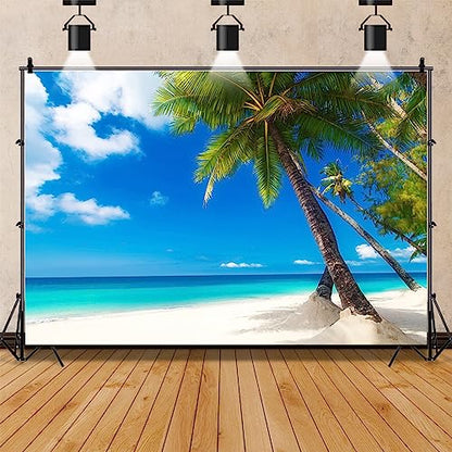 12x10ft Sea Beach Photography Background Hawaiian Luau Seaside Palmtree Backdrop Vacation Trip Blue Sky Summer Holiday Boy Girl Lovers Adult Portrait Wedding Photo Studio Props Vinyl Wallpaper - size: 12x10ft