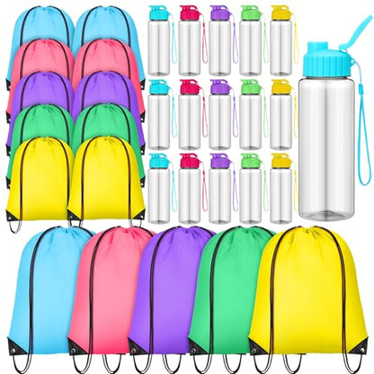 20 Sets 17oz Water Bottles Bulk and Drawstring Backpacks, Vivid - color: Vivid
