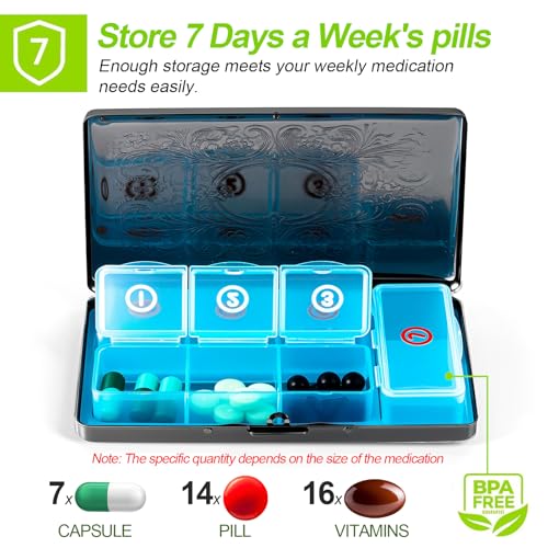 Pill Organizer with 3 Compartments 7 Day Metal Pill Box for Fish Oil/Food Supplements Travel Pill Box. (Rectangle-Black, Large Rectangle) - color: Rectangle-black