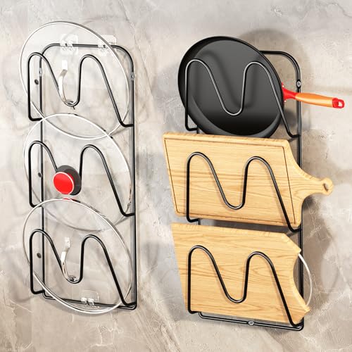 2 Pack Pot Lid Organizer, 6-Tier Pots and Pans Lid Organizer Under Cabinet, No Drilling, Rustproof, Lid Organizers Inside Cabinet for Small Space Solution & Kitchen Cabinet Organization - color: Black, size: 13.3in - 6-Tier