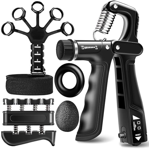 Grip Strength Trainer Kits (5 Pack), Forearm Strengthener with Adjustable Resistance, Grip Strength Tester, Finger Strengthener, Hand Gripper Strengthener for Muscle Building Injury Recover
