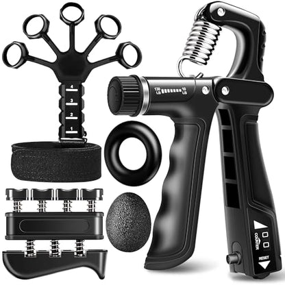 Grip Strength Trainer Kits (5 Pack), Forearm Strengthener with Adjustable Resistance, Grip Strength Tester, Finger Strengthener, Hand Gripper Strengthener for Muscle Building Injury Recover