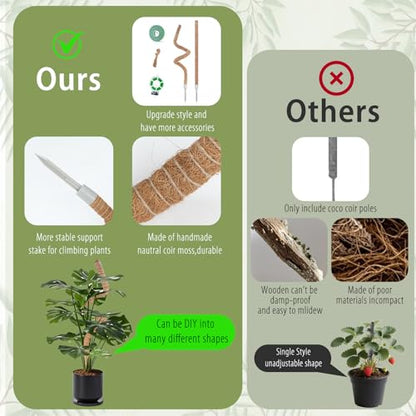 2 Pack Moss Pole, 28 Inch Monstera Plant Support, Moss Poles for Climbing Indoor Plants, Bendable Coco Coir Plant Support Stakes for Potted Plants, Pothos, Philodendron