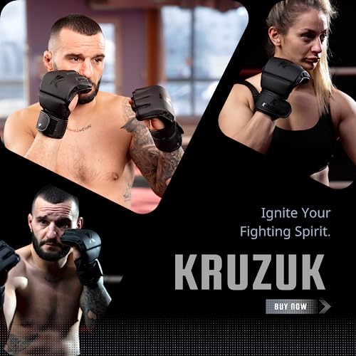 Kruzak MMA Gloves, Half-Finger Boxing Mitts with Hand Wraps - color: Matte Black, size: Large-X-Large