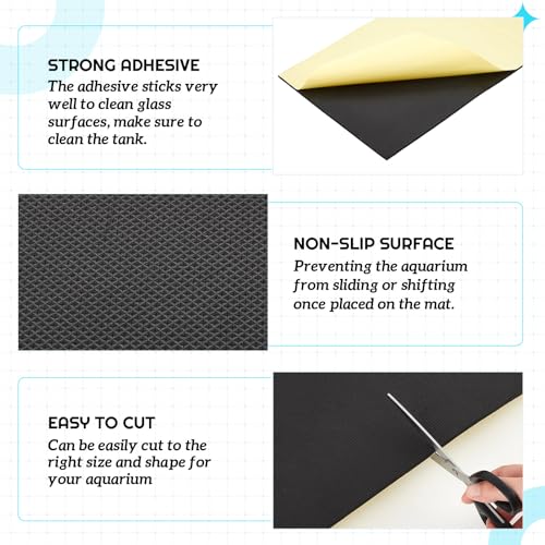 2 Pack 23.6 x 15 Inch Aquarium Fish Tank Leveling Pad, 5 mm Thick Foam Fish Tank Mat Non-Slip Neoprene Foam Shockproof Easy to Cut for Water Stable Floor Protection Black