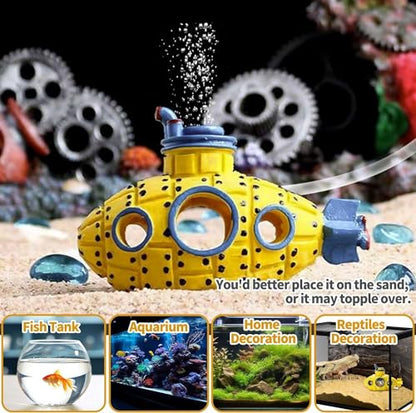 Aquarium Air Bubbler Decoration, Realistic Submarine Ornament for Aquarium Fish Tank (Submarine-Yellow)