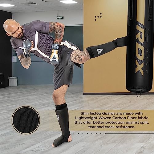 RDX Shin Guards Kickboxing Muay Thai, SATRA Approved, MMA Leg Instep Protection Pads, Sparring Training Martial Arts Boxing, Elasticated Padded Protector, Karate BJJ Taekwondo Gear, Men Women - color: Blue White, size: Medium