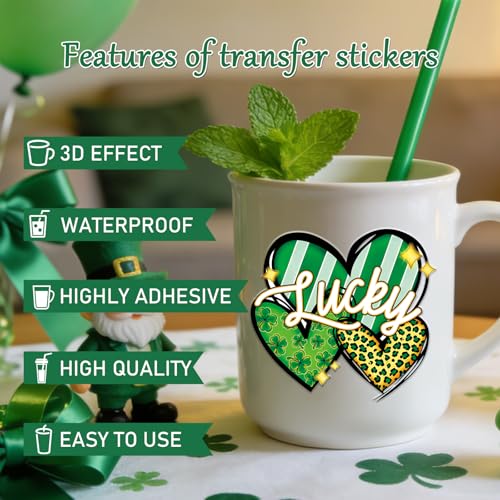 UV DTF Cup Wrap - 20 Pcs St Patricks Day Bow UV DTF Transfers Stickers for 16 OZ Lucky Shamrock Waterproof UVDTF Transfer Decals for Glasses Cups Mug DIY Crafts - style: St Patricks Day