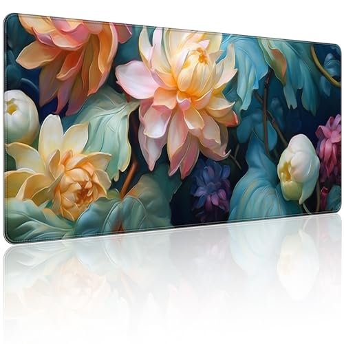 35.4 x 15.7 in, XXL Large Mouse Pad for Desk, Extended Keyboard Mouse Mat for Computer Office, Big Mouse pad with Stitched Edges, Gaming Pc-Colorful Flower Oil Painting Style - color: Colorful Flower Oil Painting Style