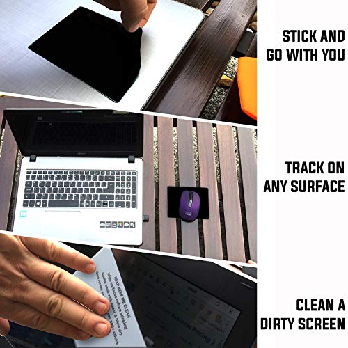Mouse Pad Adhesive Bottom - Sticks to Any Surface - Portable - Webcam Covers and Screen Cleaner Included (Blank Black) - color: BLANK BLACK