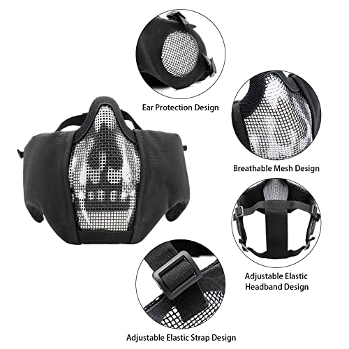Airsoft Mask with Goggles, Foldable Half Face Airsoft Mesh Mask with Ear Protection for Paintball Shooting Cosplay CS Game - color: BB-3PCS, size: 3pcs