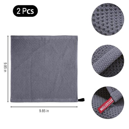 2 Pack 10 x 10 Inches Premium Microfiber Waffle Weave Kitchen Dish Cloths,Ultra Soft Absorbent Quick Drying Dish Towels,Dish Rags for Drying Dishes & Daily Kitchen Use,Gray - color: Dark Gray