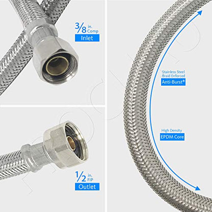 [2-Pack] PROCURU 72" (6Ft) x 3/8" Comp x 1/2" FIP Faucet Hose Connector, Stainless Steel Braided Supply Line, Certified Safe (9SF72-2P) - size: 72 Inch
