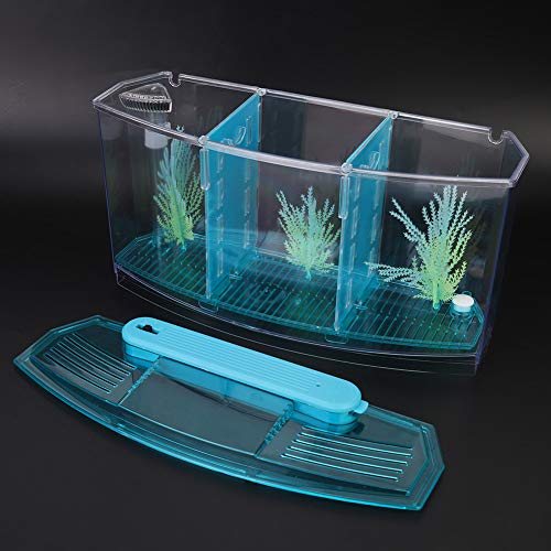AYNEFY Mini Fish Breeding Box,Aquarium Fish LED Acrylic Three Divisions Small Fishes Isolation Incubator Breeding Hatchery for Guppy Shrimp Fishes (Blue)