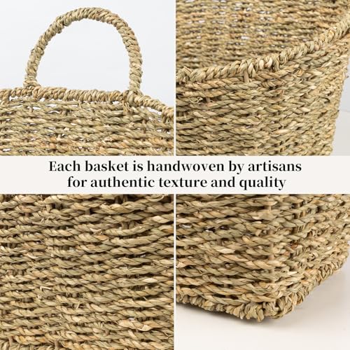 Hanging Wall Basket Handwoven Wicker Basket for Plants, Flowers & Storage, Rustic Farmhouse Wall Decor Organizer, Natural Seagrass