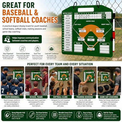 XICHENGSHIDAI Magnetic Baseball Lineup Board, 30 Lineup Cards for Dugout