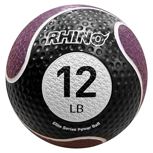 Champion Sports Rhino Elite Medicine Ball – Textured Surface, Superior Grip, Hollow Synthetic Rubber for Consistent Bounce & Durability, Multiple Weights & Colors - Optional Rebounder Sold Separately - style: 12 Pounds - Purple