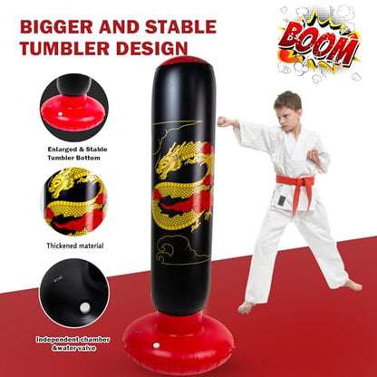 Onirii 66 Inch Kids Inflatable Punching Bag - color: Golden Dragon