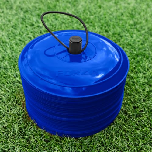 FORZA Flat Training Marker Cones | Durable Multi-Colored Sports Marker Cones for Sports & Fitness Drills - Pack of 50 - color: Electric Blue