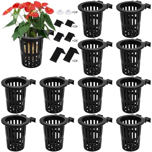 Lawei 12 Pack Aquarium Plant Holder with 3 Size Extension Hooks and Suction Cups, Large Hanging Aquarium Plant Holder, Aquatic Planter Cups Pots for Fish Tank Cultivation and Aquascape Decorations