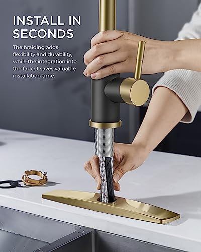 FORIOUS Kitchen Faucets with Pull Down Sprayer, High Arc Single Handle Classic Stainless Steel Sink Faucet 1 or 3 Hole, Suitable for Farmhouse Camper Laundry Rv Bar, Black Gold - color: Black&Gold, style: Classic