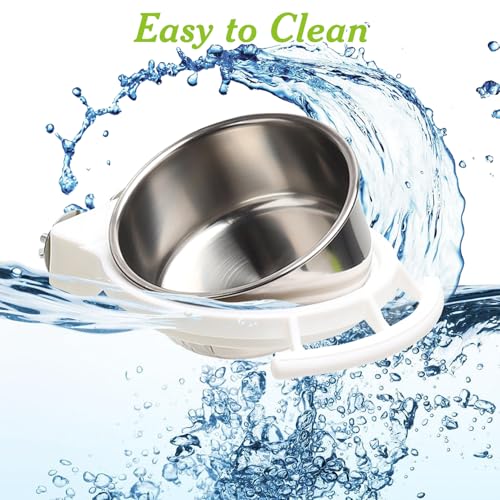 2 PCS Bird Feeding Dish Cups with Perch Stand Hanging Stainless Steel Bird Bowls Food Container Food and Water Bowls with Spoon for Budgie Cockatoo Finch Lovebirds Pigeons (Green&White)