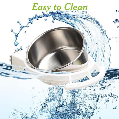 2 PCS Bird Feeding Dish Cups with Perch Stand Hanging Stainless Steel Bird Bowls Food Container Food and Water Bowls with Spoon for Budgie Cockatoo Finch Lovebirds Pigeons (Green&White)