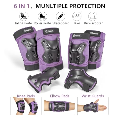 Tanden Skating Protective Gear Knee and Elbow Pads Wrist Guards for Roller Skating Skateboarding, Skate Pads Adult Knee Pads - color: Purple, size: Youth (9-15 years)