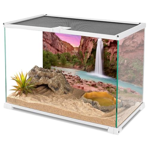 AWERT 72x18 inches Reptile Habitat Background Sunset Mountain Waterfall Terrarium Background Durable Polyester Background - size: 72x18in/180x45cm