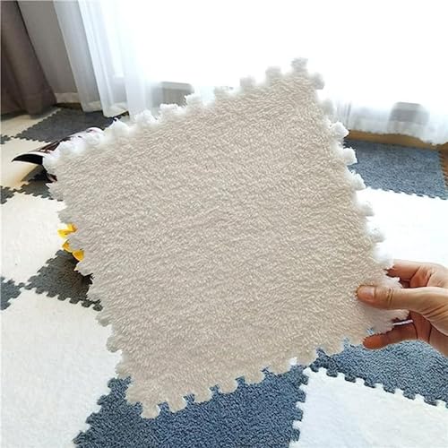 12pcs Plush Puzzle Foam Floor Mat (Pink&White&Light Purple) - color: Pink&white&light Purple