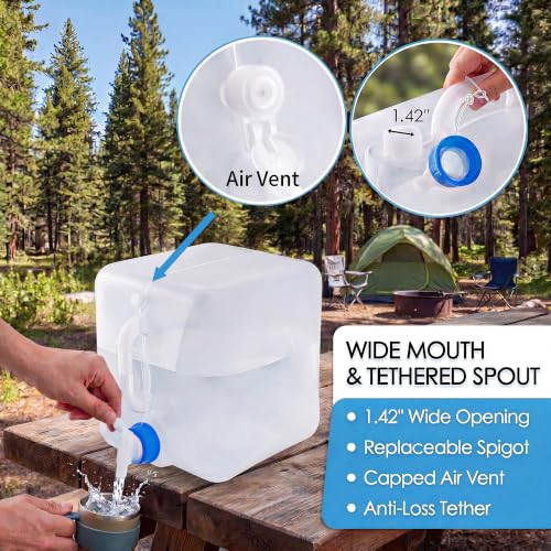 Collapsible Water Container with Spigot, 2×5.3 Gallon BPA Free Camping Water Storage Jug Carrier, for Outdoors Hiking Backpack RV Travel & Emergency, Portable Foldable Survival Water Canteen