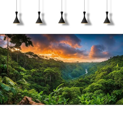 Sunset Mountain Valley Aquarium Background Tropical Jungle Rainforest Waterfall Fish Tank Background Lush Green Jungle Forest Trees Natural Landscape Reptile Tank Backgrounds Wallpaper 48x18in - size: 48(W)x18(H)inches/ 120(W)*45cm(H)