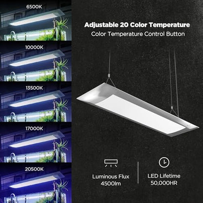 Flat One+ 24 in 24/7 Cycle Aquarium Light, Blue White Full Spectrum Colorfull LED Light, Fish Tank Light Brightness Dimmable & Color Temperature APP Controlled, Sunrise & Sunset, Pendant Style