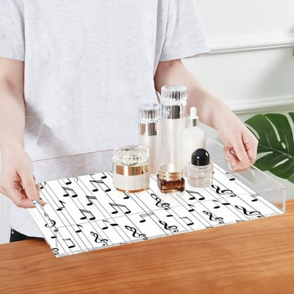Acrylic Tray Clear Serving Vanity Ottoman Bathroom Coffee Table Countertop Organizer Raised Edge Spill Proof White Black Music Lines - color: White Black Music Lines