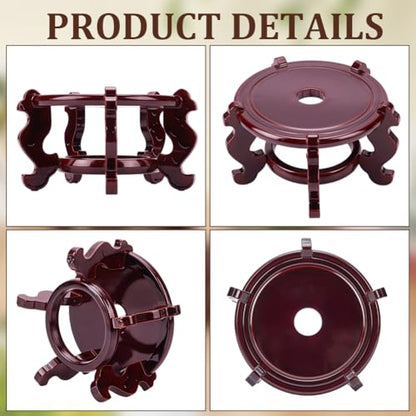 2 Pcs Wooden Plant Stands Indoor, 5.3" Diameter Chinese Oriental Decorative Sturdy Plant Stand for Vases, Planters Mini Fish Tanks (Brown) - size: 5.3 Inch