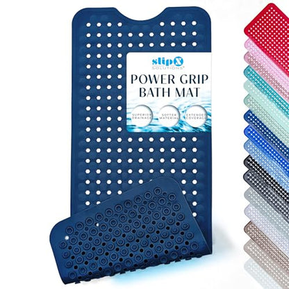 SlipX Solutions Power Grip Bathtub Safety Mat | Precision Grip Technology for Longer, Stronger, & Softer Wet Surface Protection | Navy 39"x16" - color: Navy