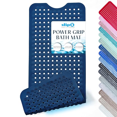 SlipX Solutions Power Grip Bathtub Safety Mat | Precision Grip Technology for Longer, Stronger, & Softer Wet Surface Protection | Navy 39"x16" - color: Navy